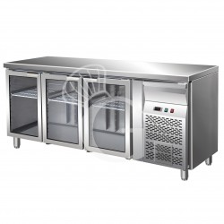 Mesa Refrigerada ventilada, 700 mm de profundidad 3 Puertas de vidrio, temperatura +2°C/+8°C