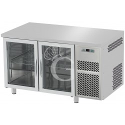 Mesa refrigerada prof. 600 mm, 2 puertas de cristal, 0°C/+10°C encimera de acero inoxidable