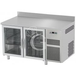 Mesa refrigerada prof. 600 mm, peto, 2 puertas de cristal, 0°C/+10°C encimera de acero inoxidable