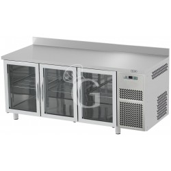 Mesa refrigerada prof. 600 mm, 3 puertas de cristal, peto, 0°C/+10°C encimera de acero inoxidable