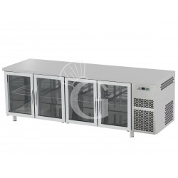 Mesa refrigerada prof. 600 mm, 4 puertas de cristal, 0°C/+10°C encimera de acero inoxidable