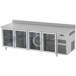 Mesa refrigerada prof. 600 mm, 4 puertas de cristal, peto, 0°C/+10°C encimera de acero inoxidable