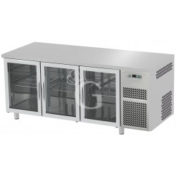 Mesa refrigerada prof. 700 mm, 3 puertas de cristal, 0°C/+10°C encimera de acero inoxidable