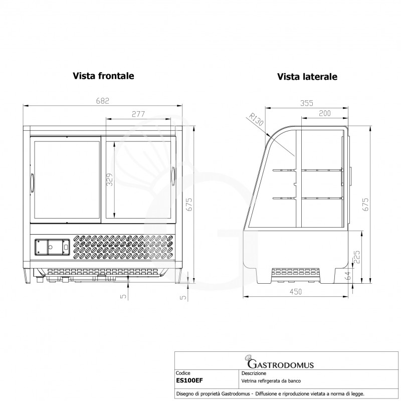 Vitrina refrigerada ventilada de sobremesa 100 LT 0°C/+12°C Luz interior LED L 682 mm x P 450 mm x A 675 mm