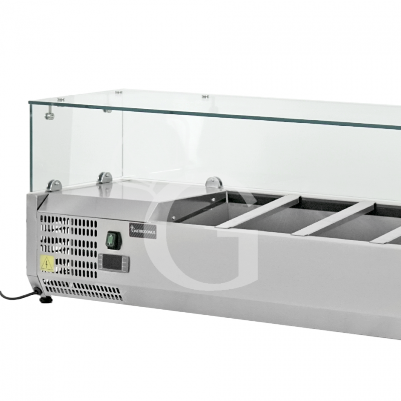 Vitrina Refrigerada horizontal para pizzería con motor a la izquierda, 1400 mm de longitud, Capacidad 6 cubetas GN1/4