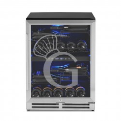 Vinoteca ventilada doble temperatura puerta de acero inoxidable 150 L 4 estantes 34 botellas – +5°C / +12°C y +12°C / +22°C