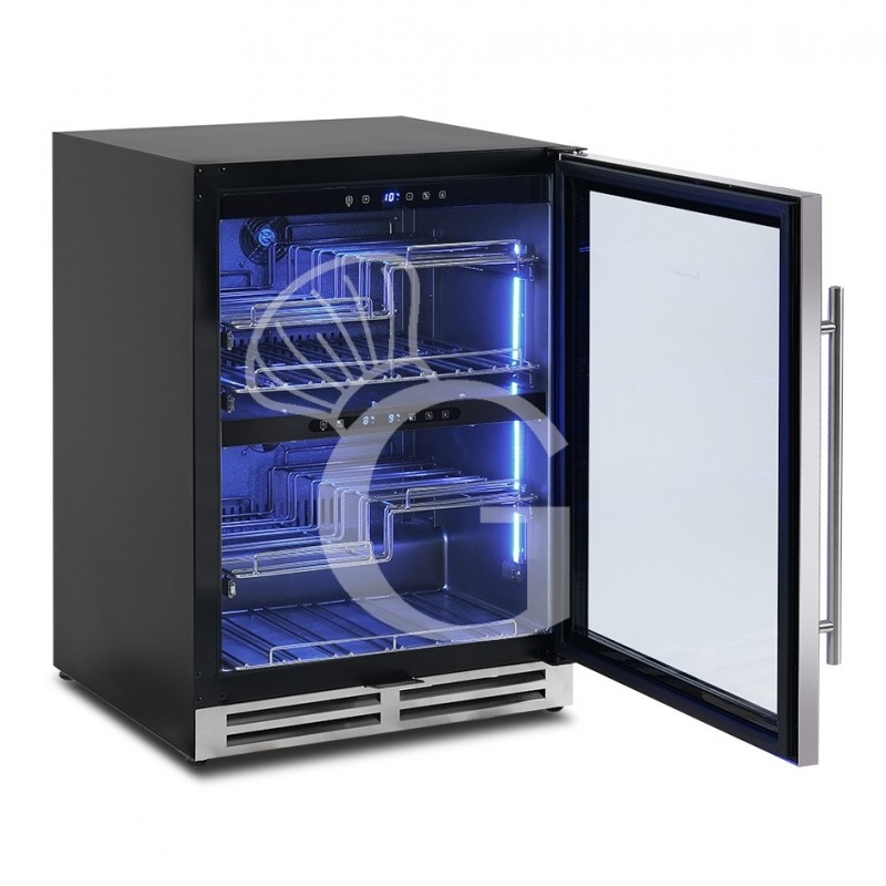 Vinoteca ventilada doble temperatura puerta de acero inoxidable 150 L 4 estantes 34 botellas – +5°C / +12°C y +12°C / +22°C