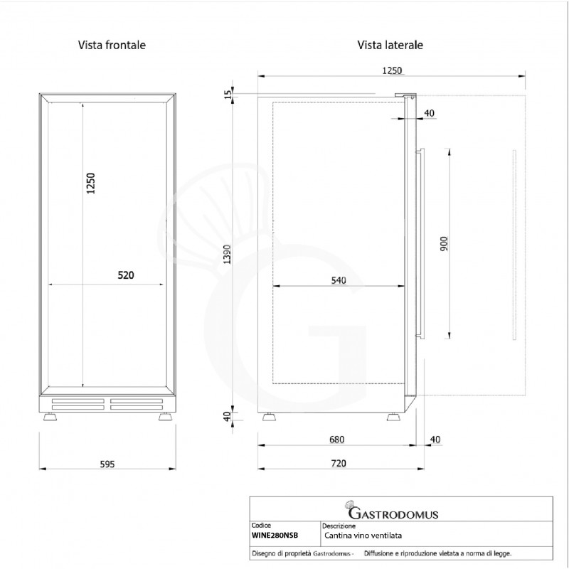 Vinoteca ventilada 280 LT 8 estanterías 89 botellas +5°C/+22°C