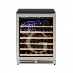 Vinoteca ventilada con puerta de acero inoxidable, 150 litros, 6 estantes, capacidad para 46 botellas, +5 °C / +22 °C