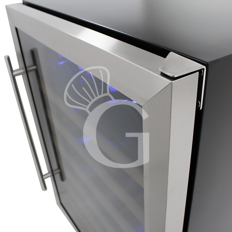 Vinoteca ventilada con puerta de acero inoxidable, 150 litros, 6 estantes, capacidad para 46 botellas, +5 °C / +22 °C