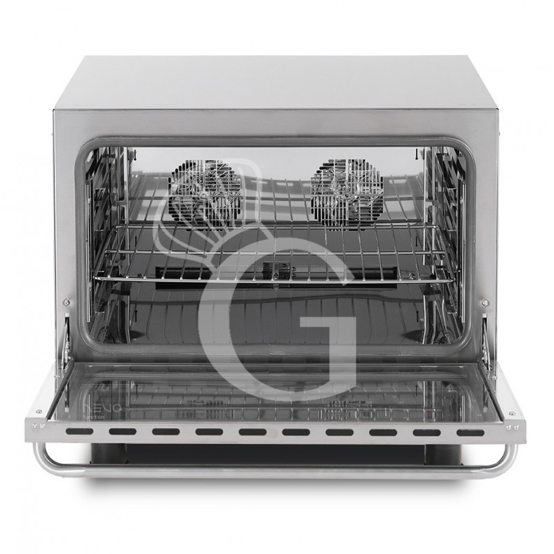 Horno eléctrico para pastelería con humidificador, controles mecánicos, puerta abatible, monofásico para 4 bandejas 600x400 mm