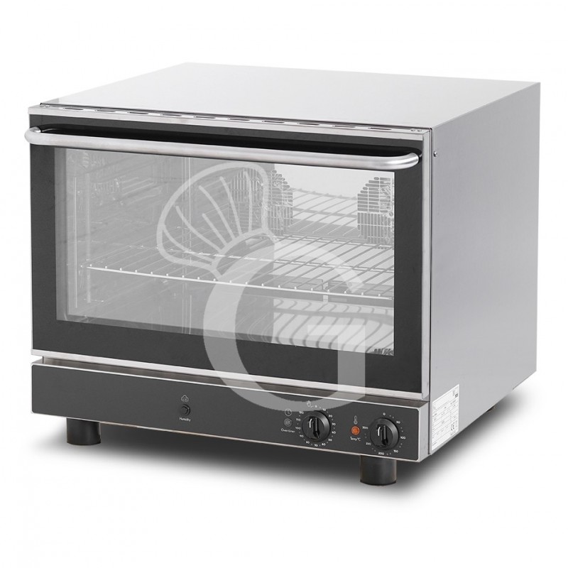 Horno eléctrico para pastelería con humidificador, controles mecánicos, puerta abatible, monofásico para 4 bandejas 600x400 mm