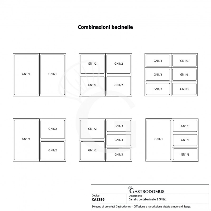 Carro de servicio y recogida, cubetas 2 GN1/1 - L 770 mm x P 620 mm x A 970 mm