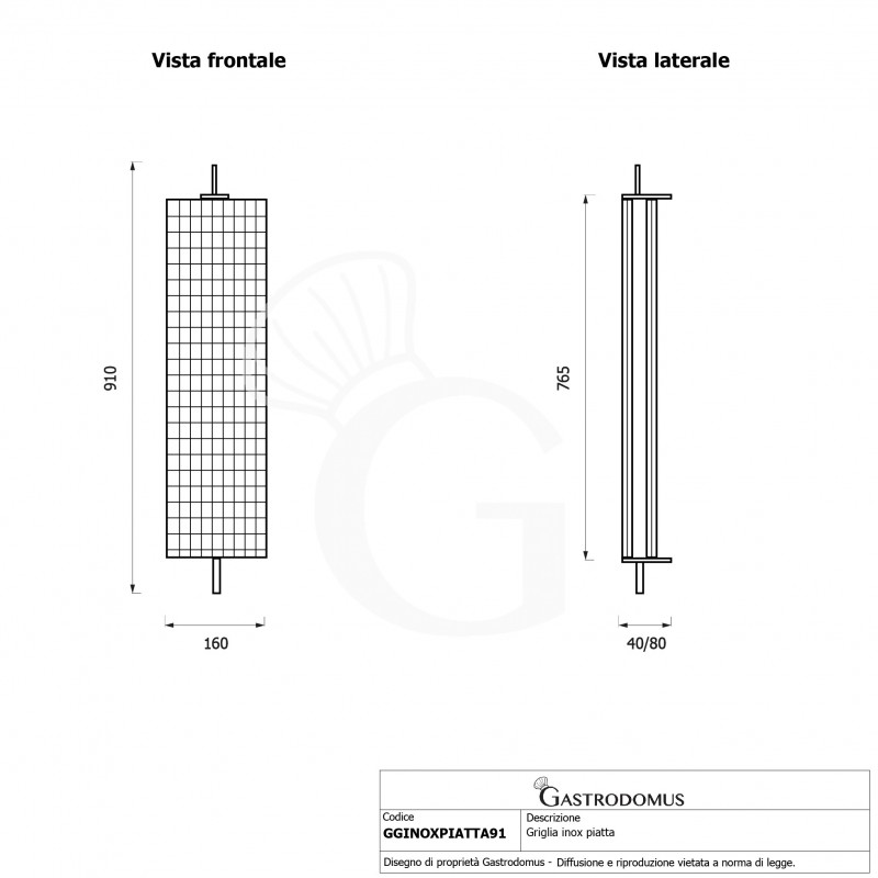 Rejilla de acero inoxidable para asador L 910 mm