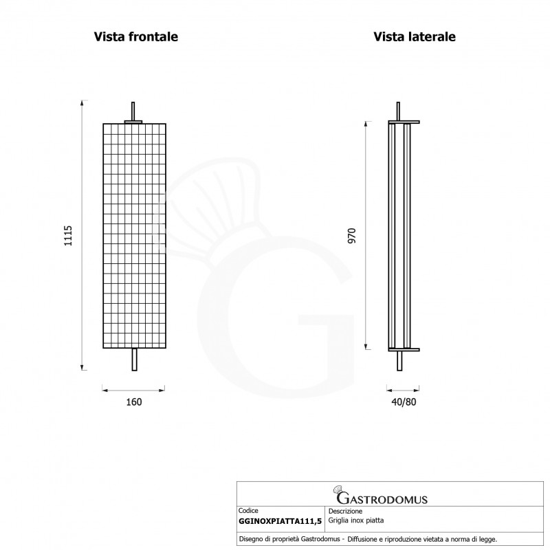 Rejilla de acero inoxidable para asador L 1115 mm