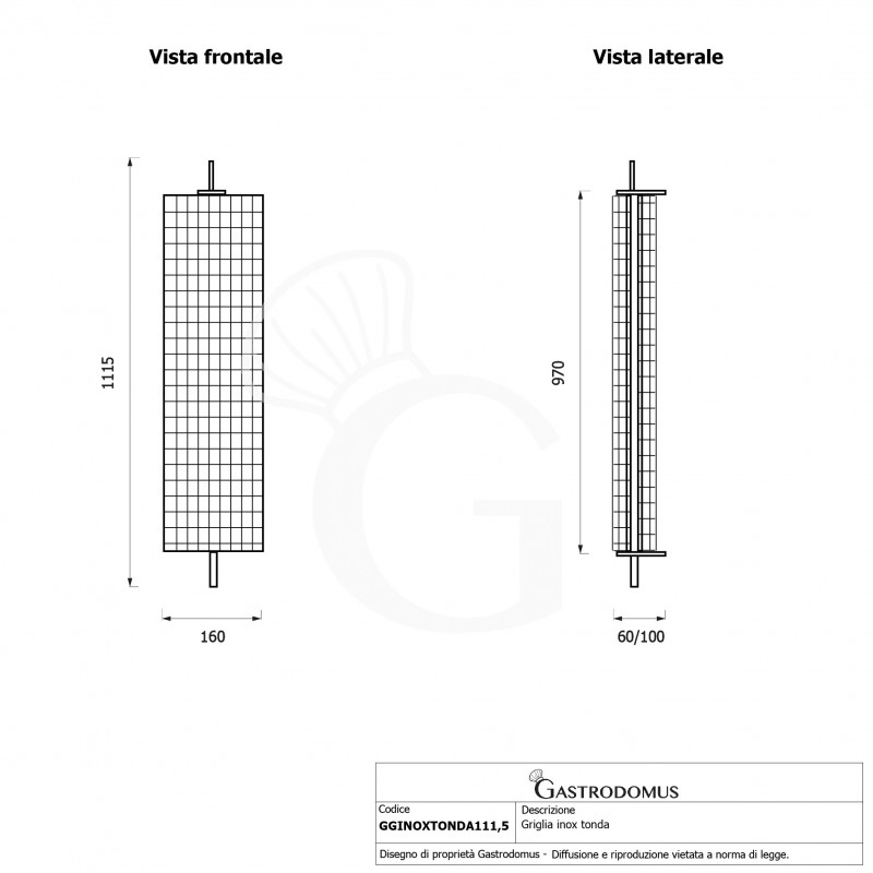 Rejilla de acero inoxidable para asador L 1115 mm.