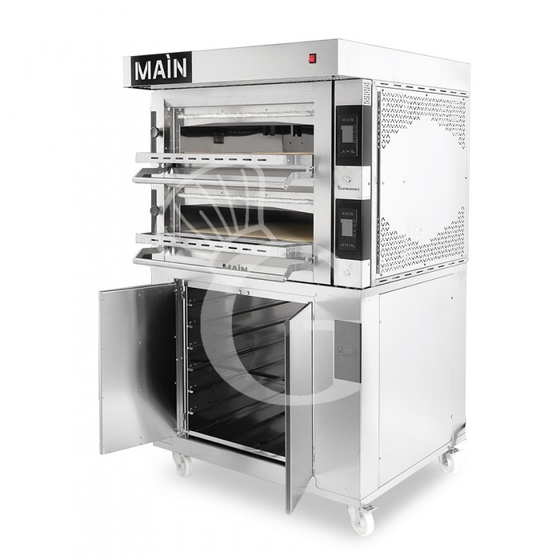 HORNO ELECTRICO CONTROL TOUCH PARA 4+4 PIZZAS DIAMETRO 350, 2 CAMARAS 14.4KW – CAMPANA INOX – CAMARA FERMENTADORA