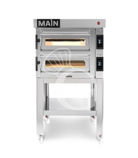 HORNO ELECTRICO CONTROL TOUCH PARA 4+4 PIZZAS DIAMETRO 350, 2 CAMARAS 14.4KW – CAMPANA INOX – SOPORTE (SIN RUEDAS)
