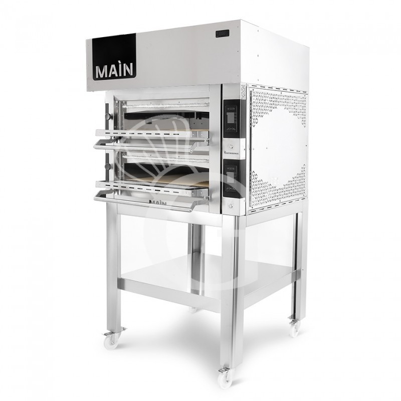 HORNO ELECTRICO CONTROL TOUCH PARA 4+4 PIZZAS DIAMETRO 350, 2 CAMARAS 14.4KW – CAMPANA CONDENSACION– SOPORTE (SIN RUEDAS)