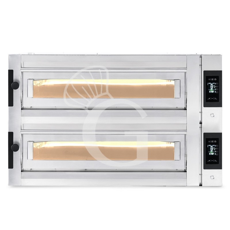 HORNO ELECTRICO CONTROL TOUCH PARA 6+6 PIZZAS DIAMETRO 350, 2 CAMARAS 24.4KW – CAMPANA INOX – SOPORTE (SIN RUEDAS)