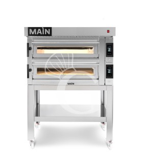 HORNO ELECTRICO CONTROL TOUCH PARA 6+6 PIZZAS DIAMETRO 350, 2 CAMARAS 24.4KW – CAMPANA INOX – SOPORTE (SIN RUEDAS)