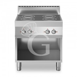Cocina eléctrica profesional 4 placas de vitrocerámica en mueble abierto de 700 mm de profundidad