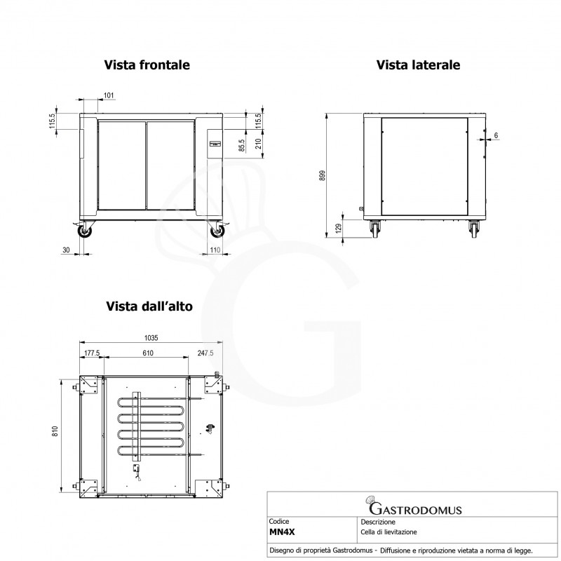 Cámara de fermentación para 12 bandejas 600 x 400 mm, dimensiones L 1035 mm x P 885 mm x H 900 mm