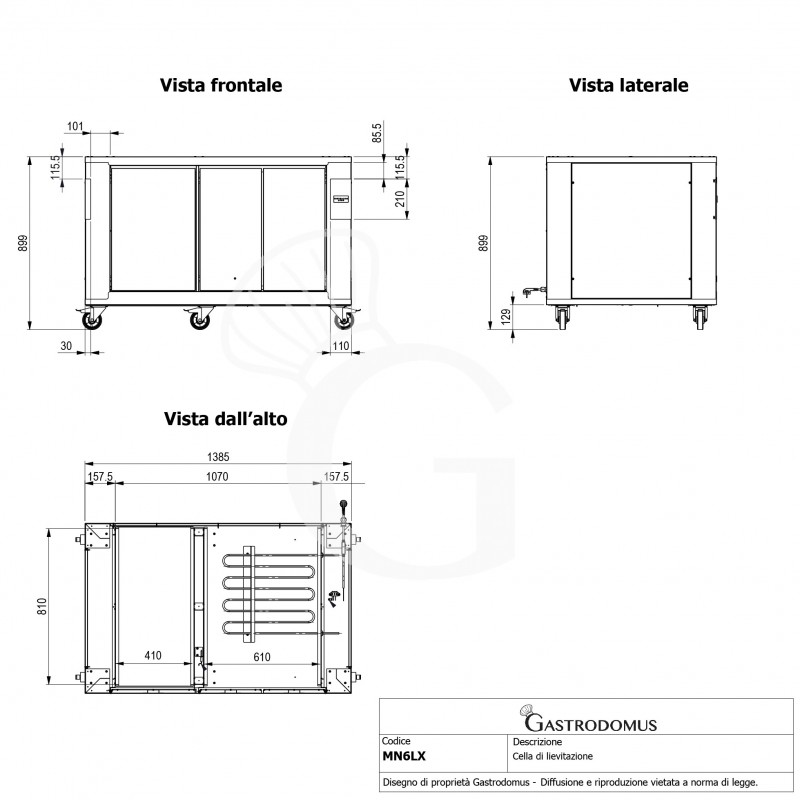 Cámara de fermentación para 18 bandejas 600 x 400 mm, dimensiones L 1385 mm x P 885 mm x H 900 mm