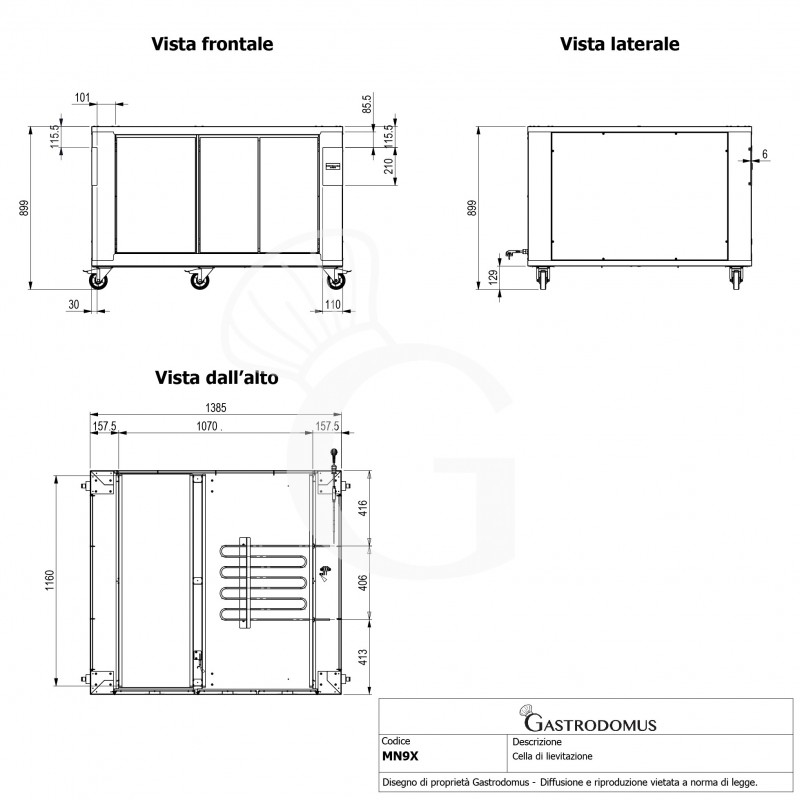 Cámara de fermentación para 18 bandejas 600 x 400 mm, dimensiones L 1385 mm x P 1235 mm x H 900 mm