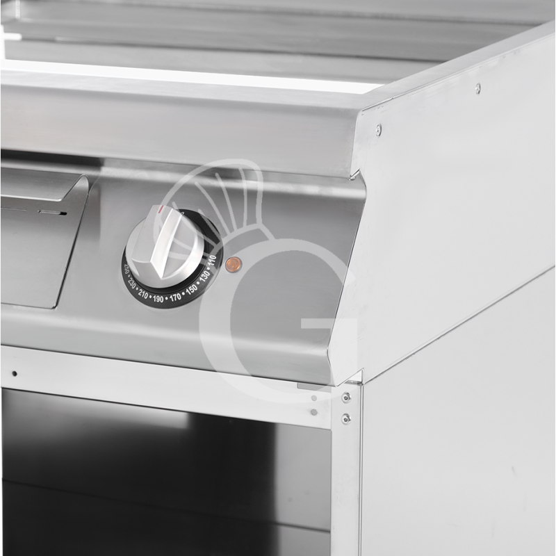 Fry top eléctrico sobre mueble abierto, placa lisa cromada 21000 W Trifásico P 900 mm