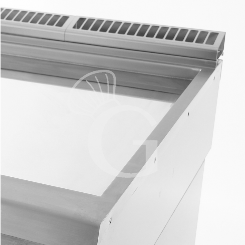 Fry top eléctrico sobre mueble abierto, placa lisa cromada 21000 W Trifásico P 900 mm