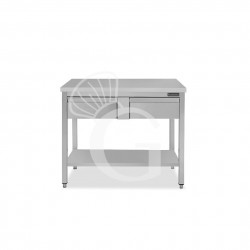 Mesa de trabajo de acero inoxidable con estante, 2 cajones L 1100 mm x P 600 mm x A 850 mm