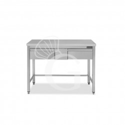 Mesa de trabajo de acero inoxidable con 2 cajones con dimensiones L 1300 mm x P 700 mm x A 850 mm