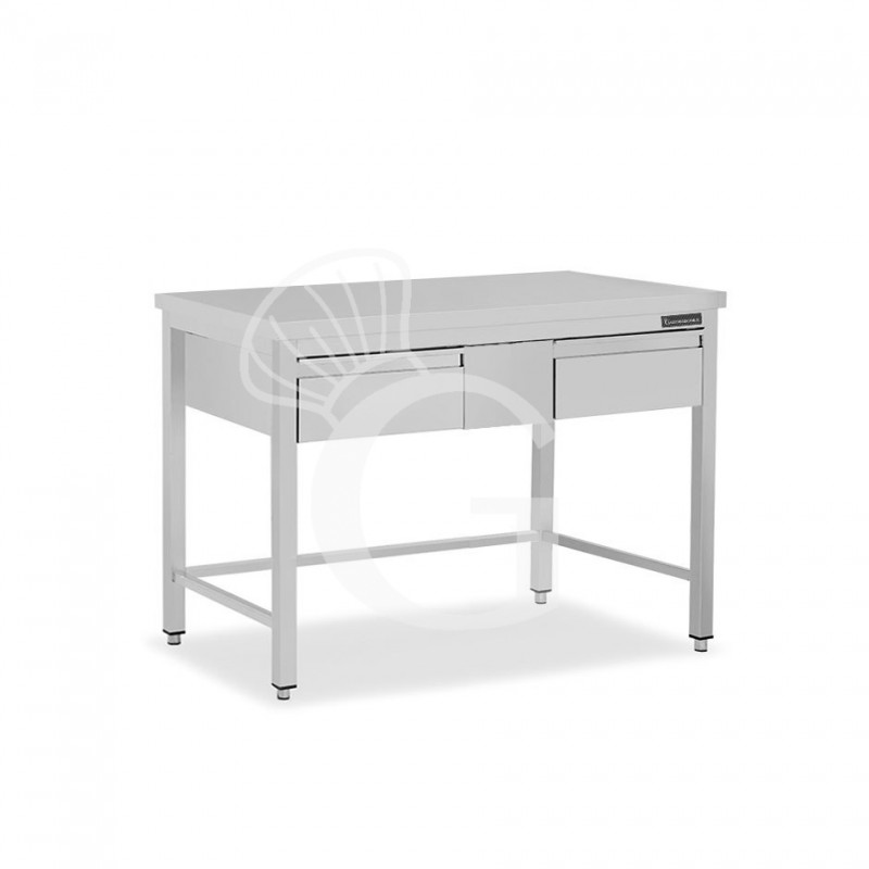 Mesa de trabajo de acero inoxidable con 2 cajones con dimensiones L 1300 mm x P 700 mm x A 850 mm