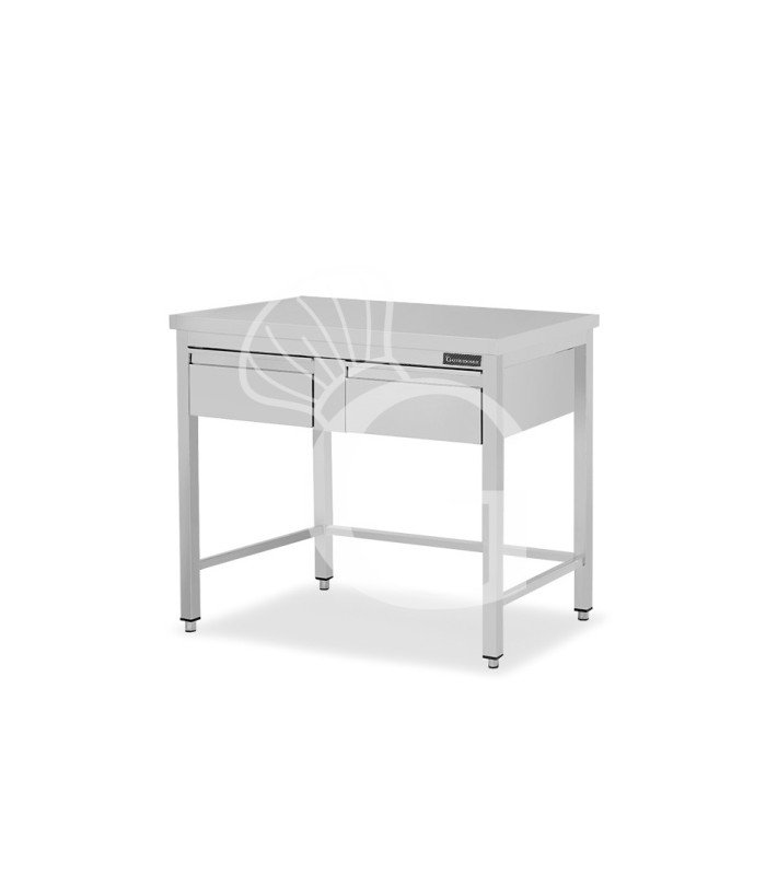 Mesa de trabajo de acero inoxidable con 2 cajones con dimensiones L 1100 mm x P 800 mm x A 850 mm