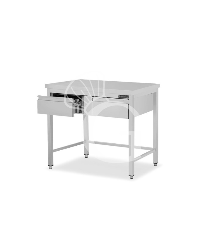 Mesa de trabajo de acero inoxidable con 2 cajones con dimensiones L 1100 mm x P 800 mm x A 850 mm