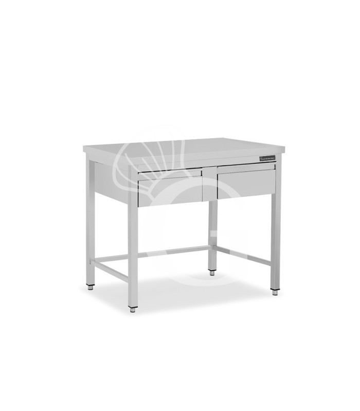Mesa de trabajo de acero inoxidable con 2 cajones con dimensiones L 1100 mm x P 800 mm x A 850 mm