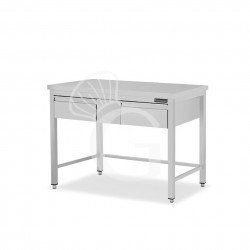 Mesa de trabajo de acero inoxidable con 2 cajones con dimensiones L 1300 mm x P 800 mm x A 850 mm