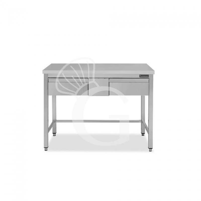 Mesa de trabajo de acero inoxidable con 2 cajones con dimensiones L 1300 mm x P 800 mm x A 850 mm