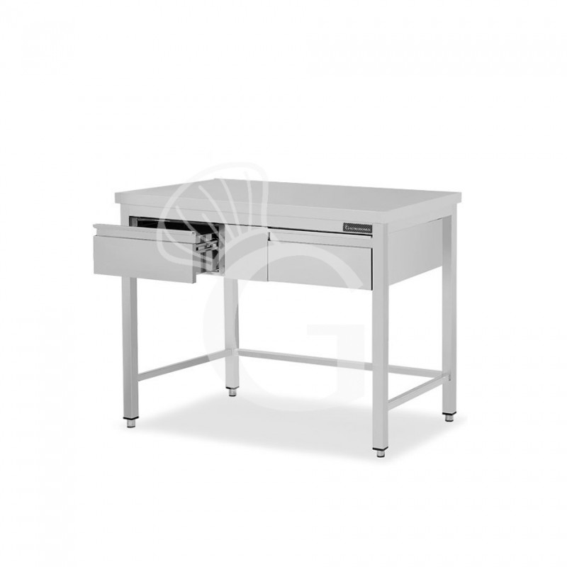 Mesa de trabajo de acero inoxidable con 2 cajones con dimensiones L 1300 mm x P 800 mm x A 850 mm