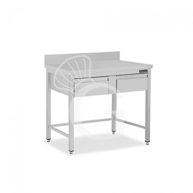 Mesa de trabajo de acero inoxidable con 2 cajones y peto trasero L 1100 mm x P 600 mm x A 950 mm