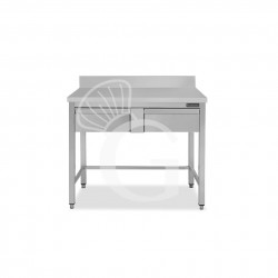 Mesa de trabajo de acero inoxidable con 2 cajones y peto trasero L 1100 mm x P 600 mm x A 950 mm