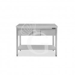 Mesa de trabajo de acero inoxidable con estante, 2 cajones L 1300 mm x P 600 mm x A 850 mm