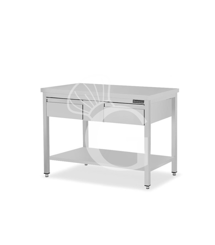 Mesa de acero inoxidable con estante y 2 cajones L 1300 mm x P 700 mm x H 850 mm