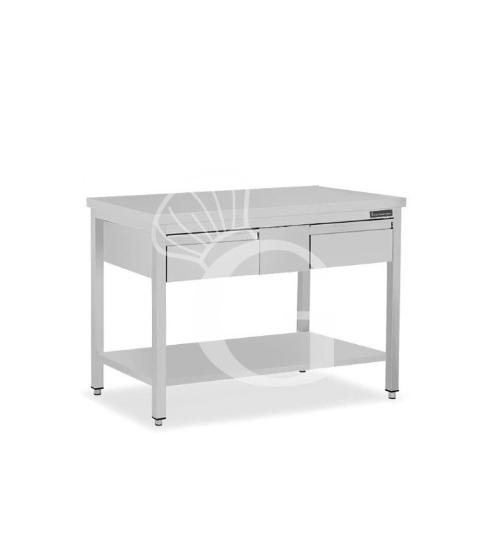 Mesa de acero inoxidable con estante y 2 cajones L 1300 mm x P 700 mm x H 850 mm