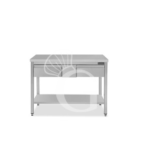 Mesa de acero inoxidable con estante y 2 cajones L 1300 mm x P 700 mm x H 850 mm