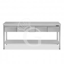Mesa de trabajo de acero inoxidable con estante, 4 cajones L 1900 mm x P 800 mm x A 850 mm
