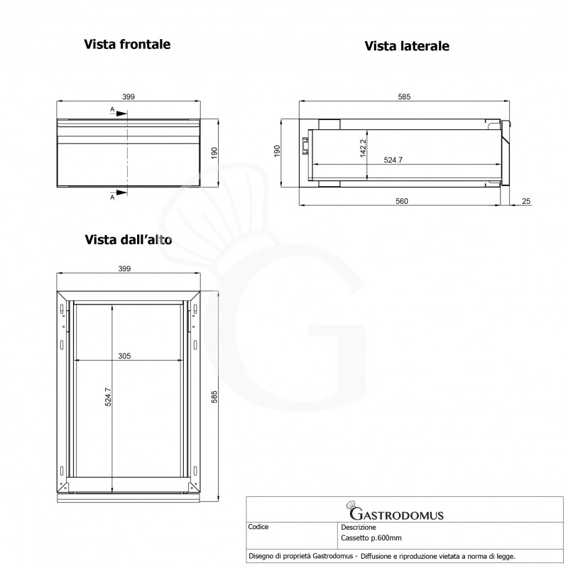 Mesa de acero inoxidable con 4 cajones y peto L 2000 mm x P 600 mm x A 950 mm