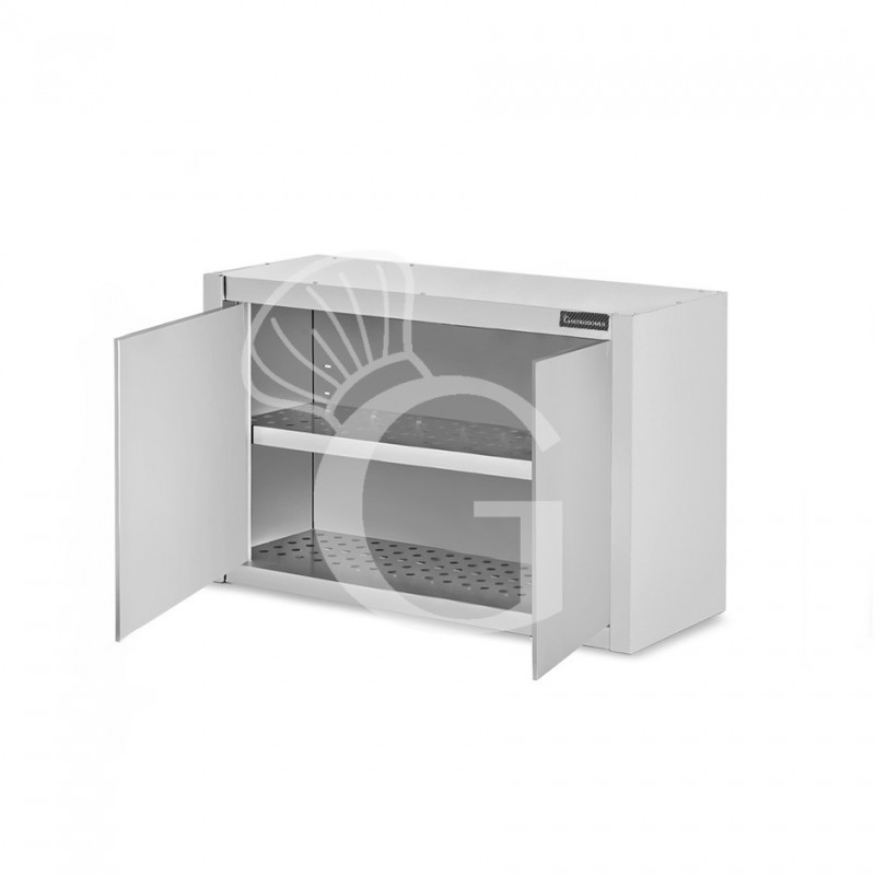 Armario de pared de acero inoxidable con escurridor, 2 puertas batientes, 1 estante perforado, L 800 mm x P 400 mm x A 660 mm