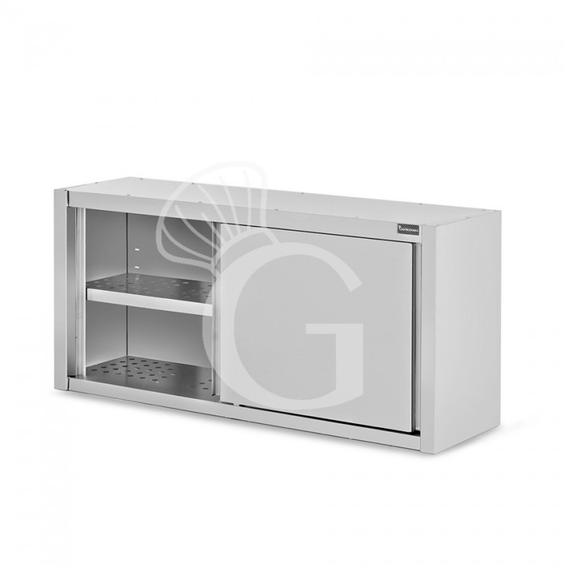 Armario de pared de acero inoxidable con escurridor, puertas correderas, 1 estante perforado, L 1600 mm x P 400 mm x A 800 mm